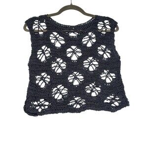 Crochet Summer‎ Top Floral Knit handmade Boho hippie Blue Crop Top